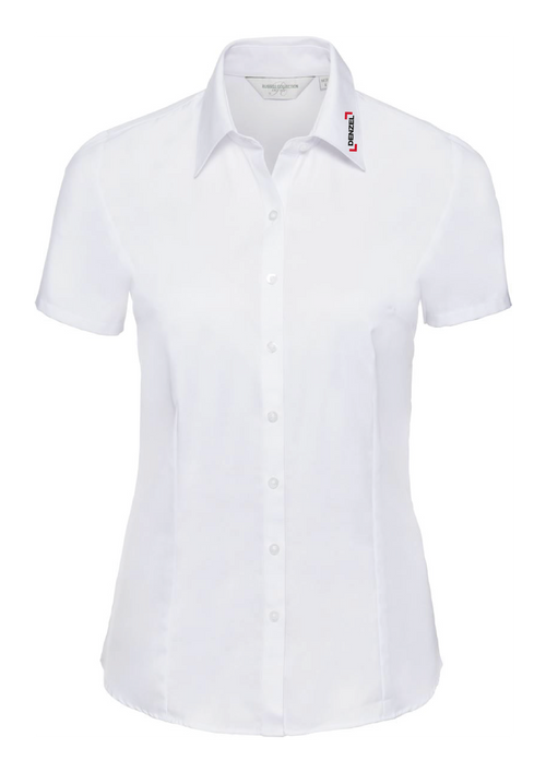 Herringbone Bluse kurzarm weiss - Blickdicht & taillierter Schnitt