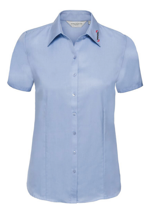 Herringbone Bluse kurzarm light blue - Blickdicht & taillierter Schnitt